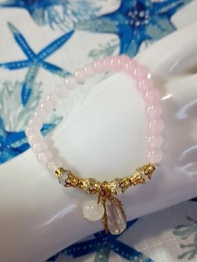 Rose Quartz Stretch Bracelet 6mm Gold Filled Spacers Smooth Beads